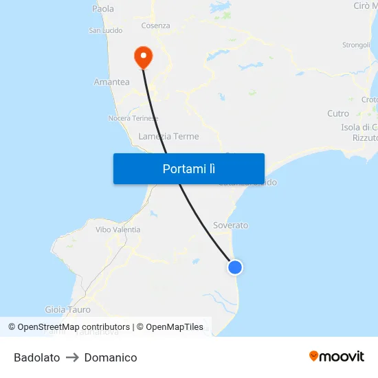Badolato to Domanico map