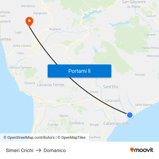 Simeri Crichi to Domanico map