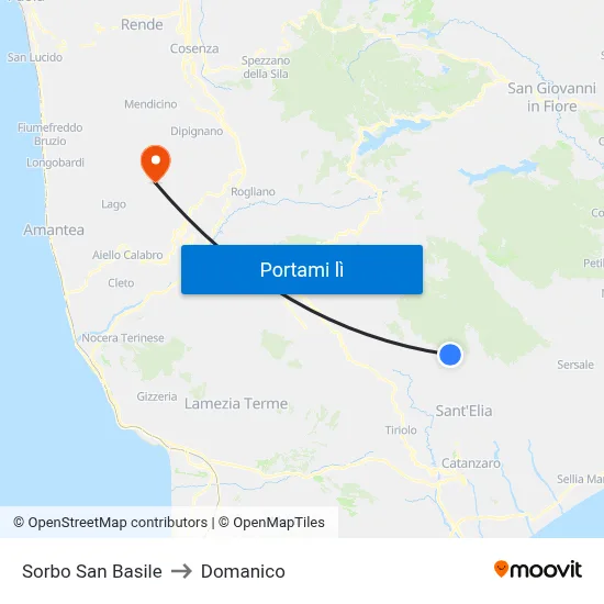 Sorbo San Basile to Domanico map