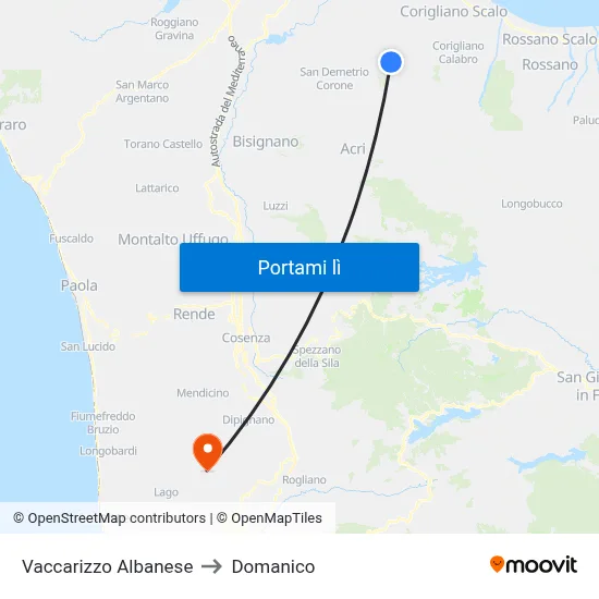 Vaccarizzo Albanese to Domanico map