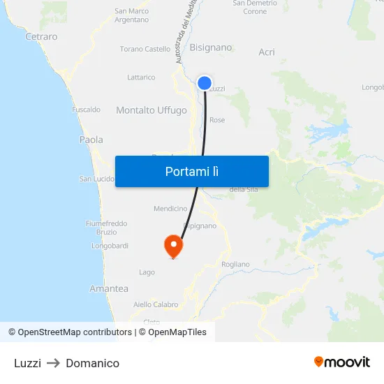 Luzzi to Domanico map