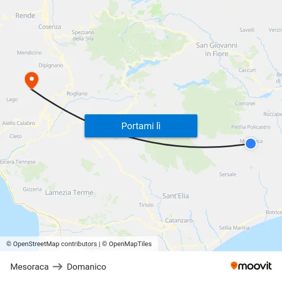Mesoraca to Domanico map