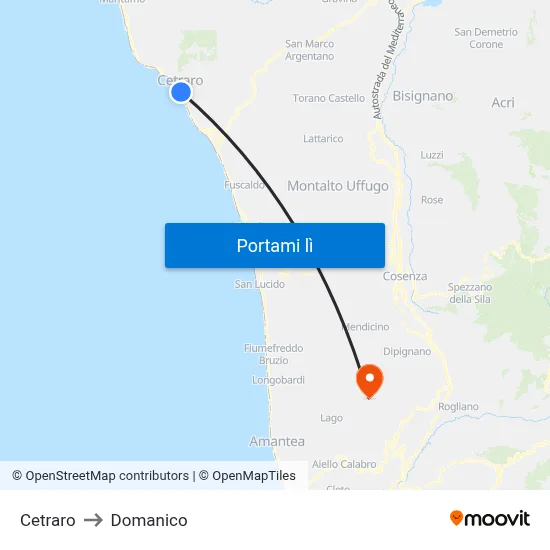 Cetraro to Domanico map