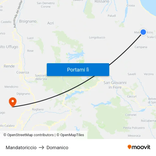 Mandatoriccio to Domanico map