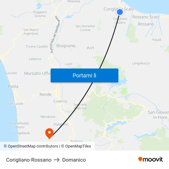 Corigliano-Rossano to Domanico map