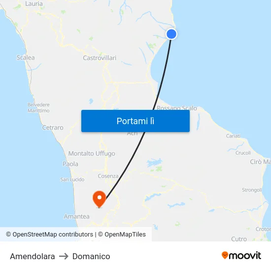 Amendolara to Domanico map