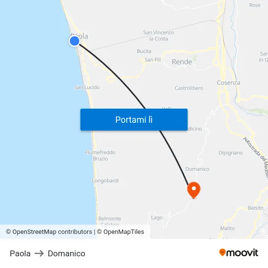 Paola to Domanico map