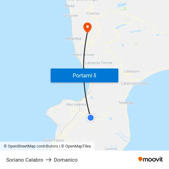 Soriano Calabro to Domanico map