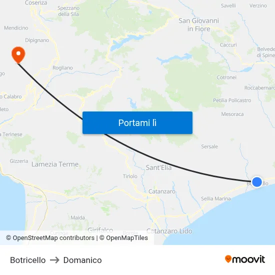 Botricello to Domanico map