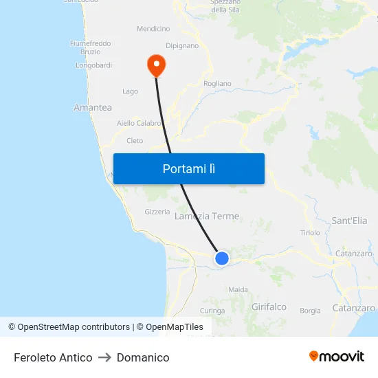 Feroleto Antico to Domanico map
