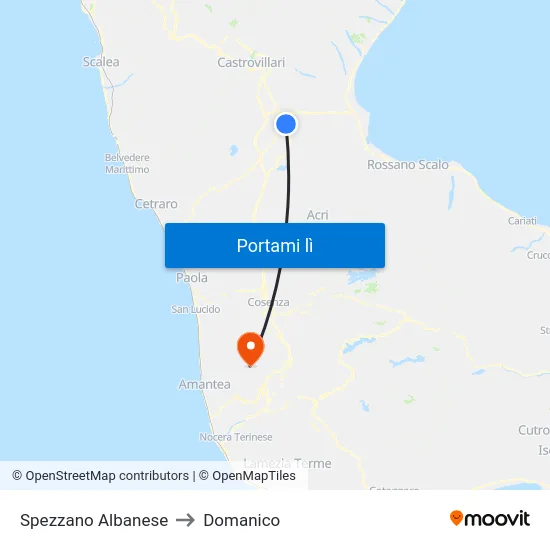 Spezzano Albanese to Domanico map