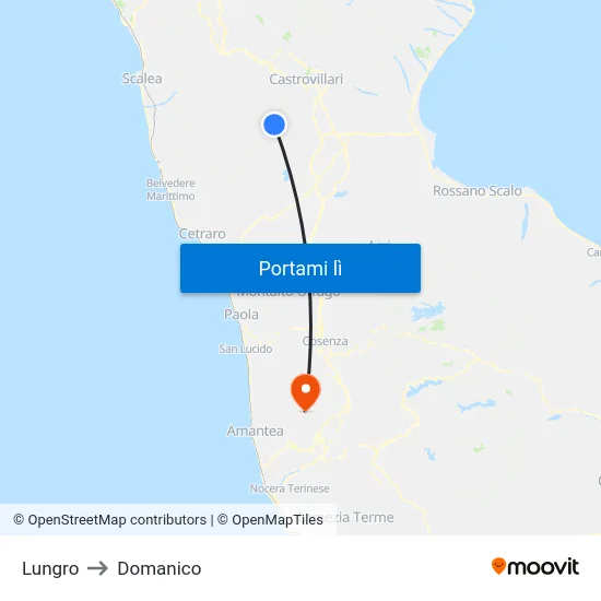 Lungro to Domanico map