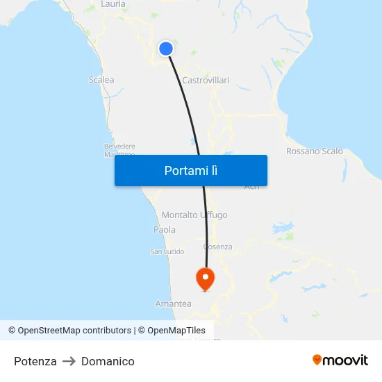 Potenza to Domanico map