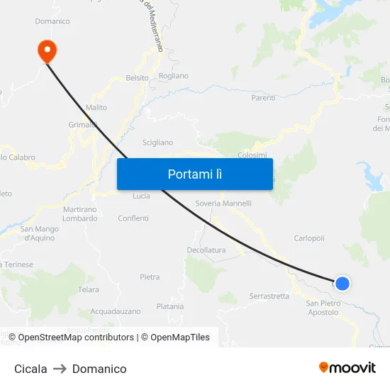 Cicala to Domanico map