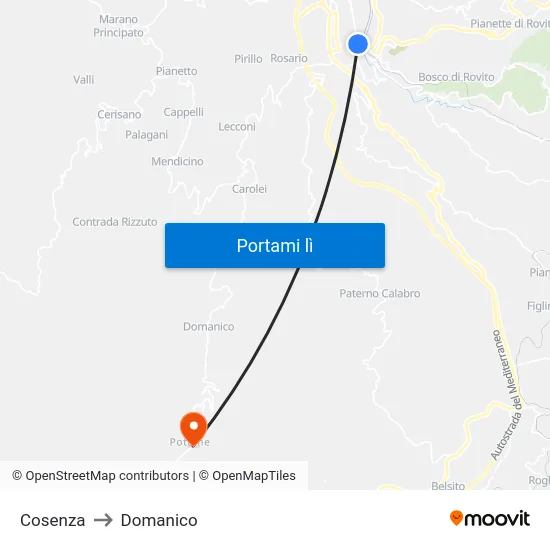 Cosenza to Domanico map