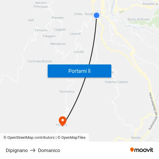 Dipignano to Domanico map