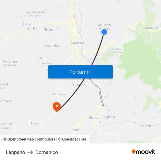 Lappano to Domanico map