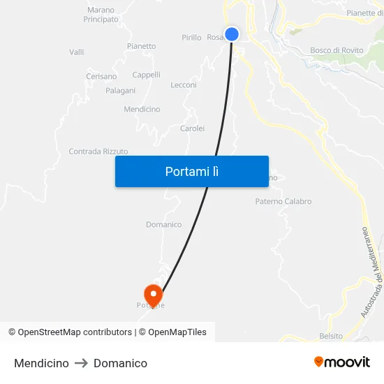 Mendicino to Domanico map
