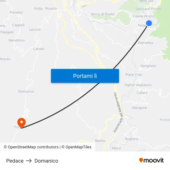 Pedace to Domanico map