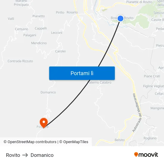 Rovito to Domanico map