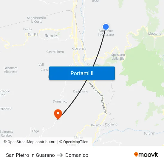 San Pietro In Guarano to Domanico map