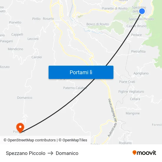 Spezzano Piccolo to Domanico map