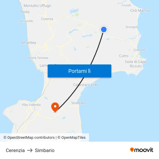 Cerenzia to Simbario map