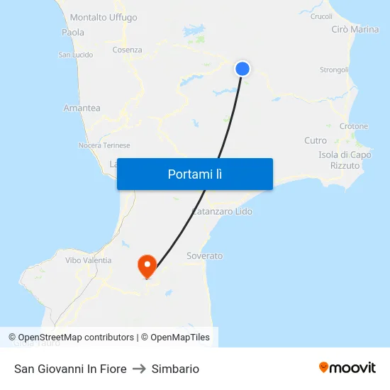 San Giovanni In Fiore to Simbario map