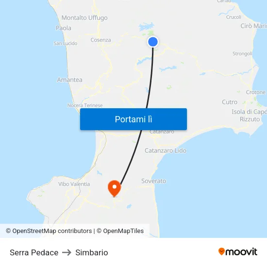 Serra Pedace to Simbario map