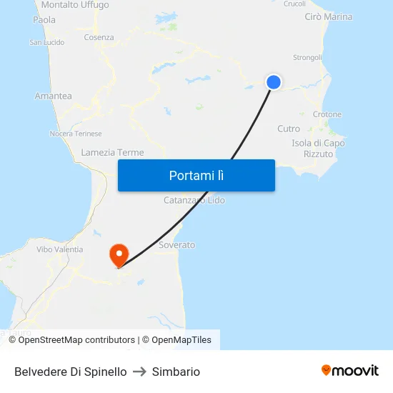 Belvedere Di Spinello to Simbario map