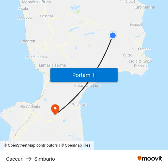 Caccuri to Simbario map