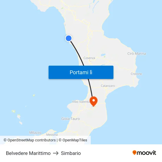 Belvedere Marittimo to Simbario map