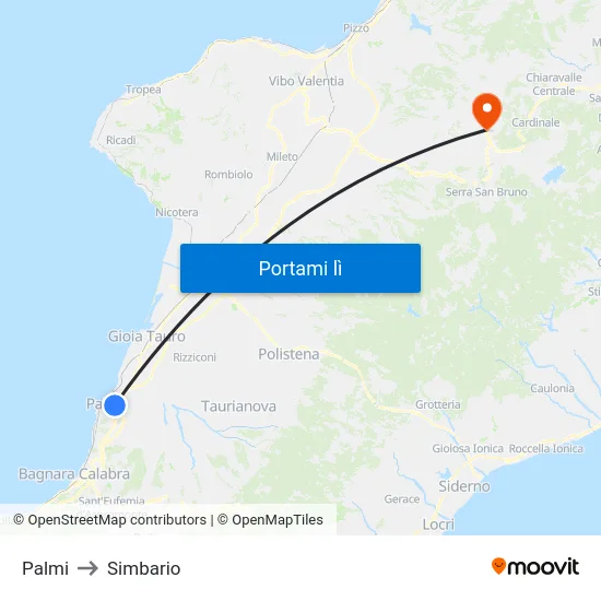 Palmi to Simbario map
