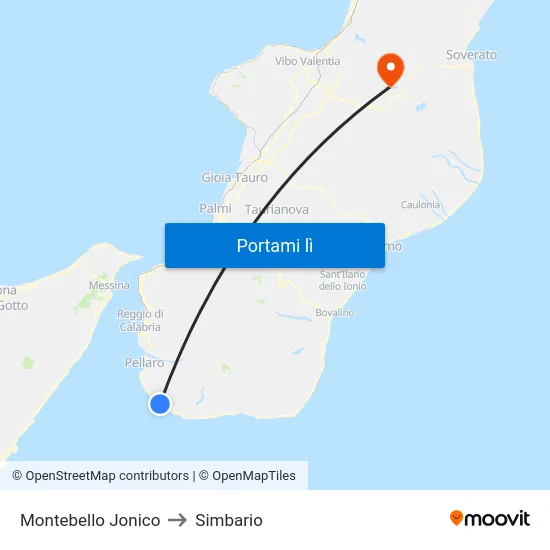 Montebello Jonico to Simbario map