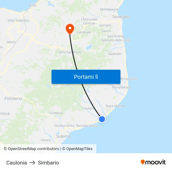 Caulonia to Simbario map