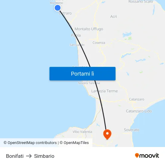 Bonifati to Simbario map