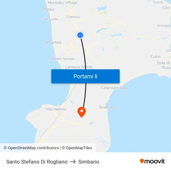Santo Stefano Di Rogliano to Simbario map