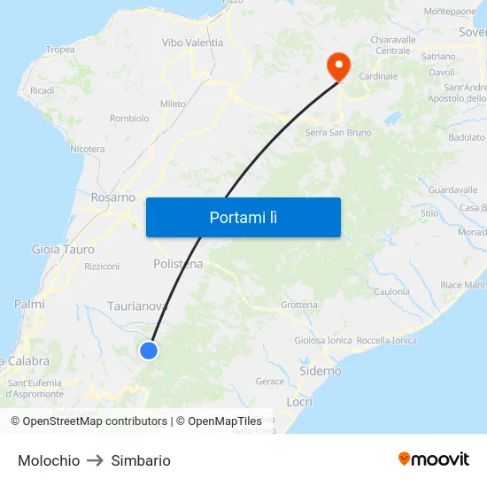 Molochio to Simbario map