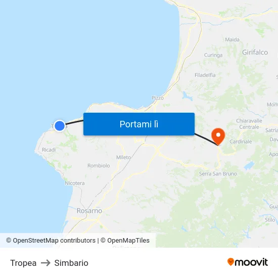 Tropea to Simbario map