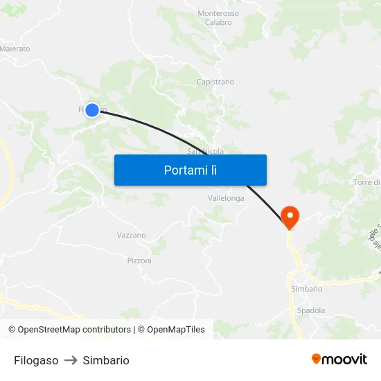 Filogaso to Simbario map