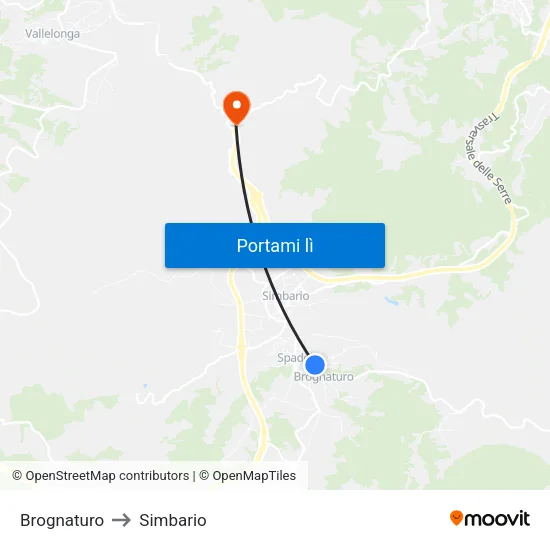 Brognaturo to Simbario map