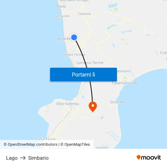 Lago to Simbario map