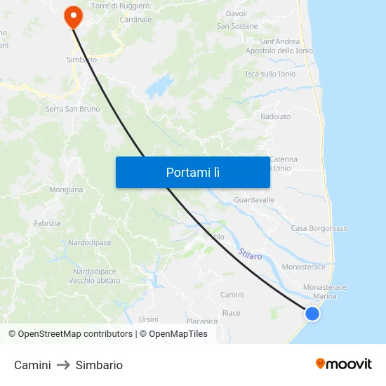 Camini to Simbario map