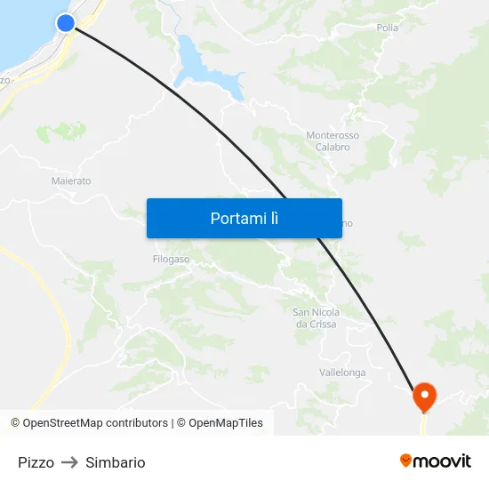 Pizzo to Simbario map