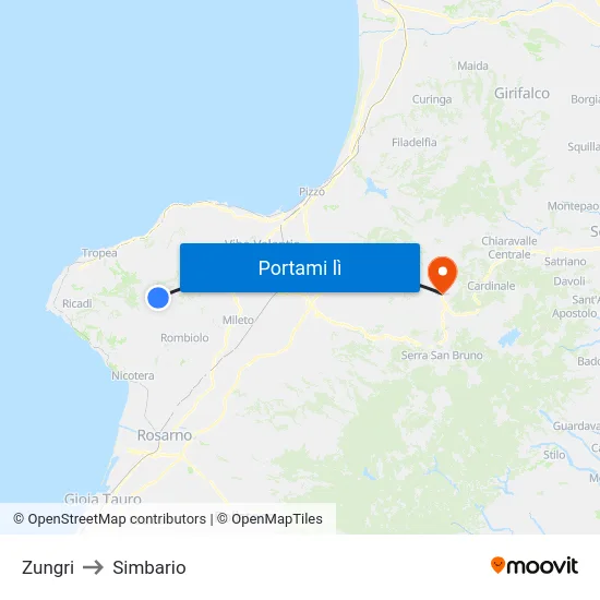 Zungri to Simbario map