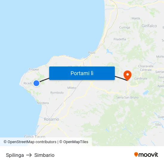 Spilinga to Simbario map