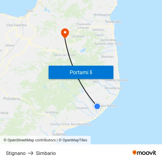 Stignano to Simbario map
