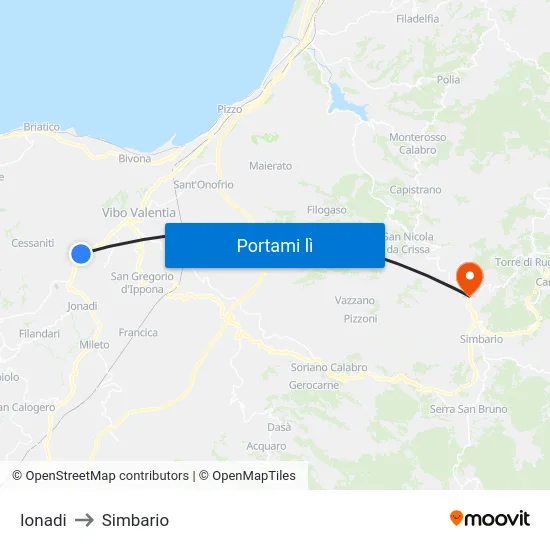 Ionadi to Simbario map