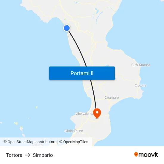 Tortora to Simbario map