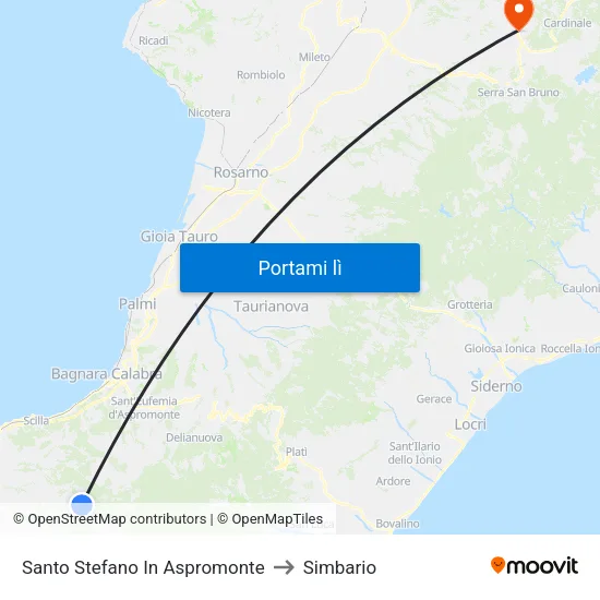 Santo Stefano In Aspromonte to Simbario map